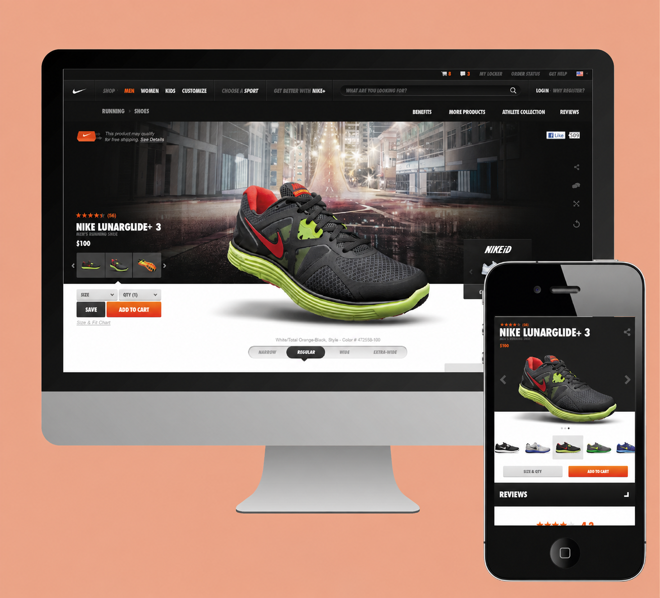 Nike product experience across desktop and mobile.