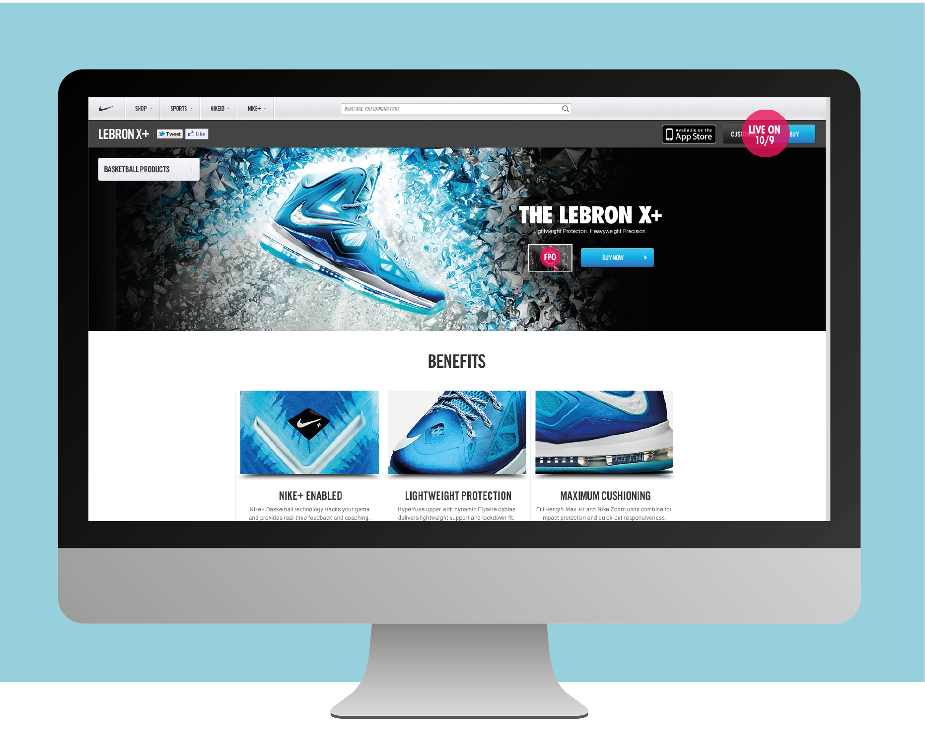 Nike+ Brand archive: LeBron X+ product storytelling and benefits.